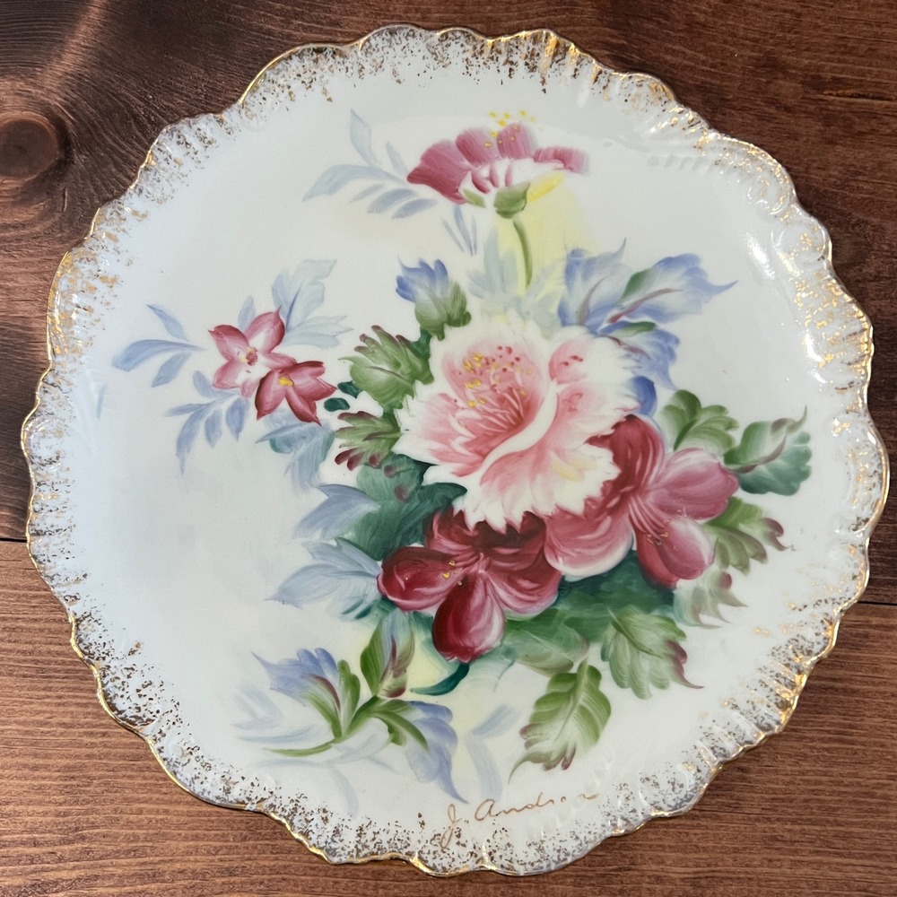 Andrea by Sadek Hand Painted Floral Porcelain Plate Gold Gilt Scalloped 8" G1020